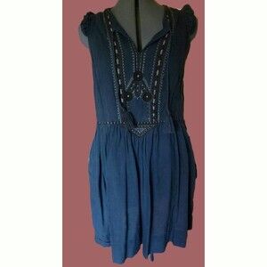 Comptoir Des Cotonniers folk ethnic Embroidered linen babydoll dress with pocket